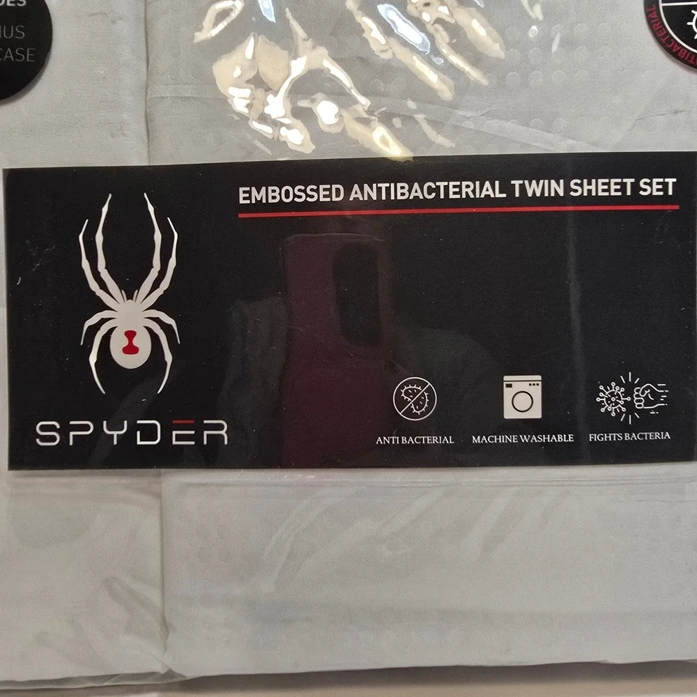 Spyder Embossed‎ Antibacterial Twin Sheet Set White Includes Bonus Pillowcase